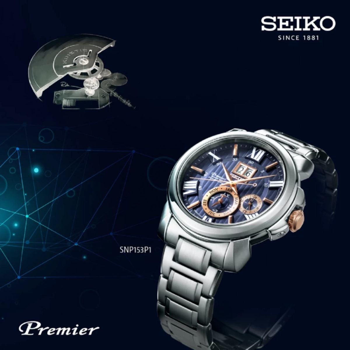 นาฬิกา SEIKO Premier Kinetic Perpetual Calendar Men's Watch รุ่น SNP153 SNP153P SNP153P1