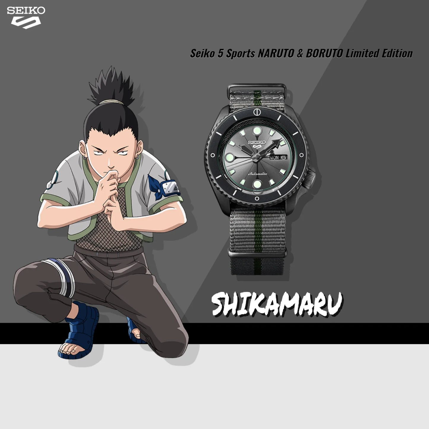 นาฬิกา SEIKO 5 Sports x NARUTO & BORUTO รุ่น SRPF75 SRPF75K SRPF75K1 'SHIKAMARU' Limited Edition of 6,500 Pcs.